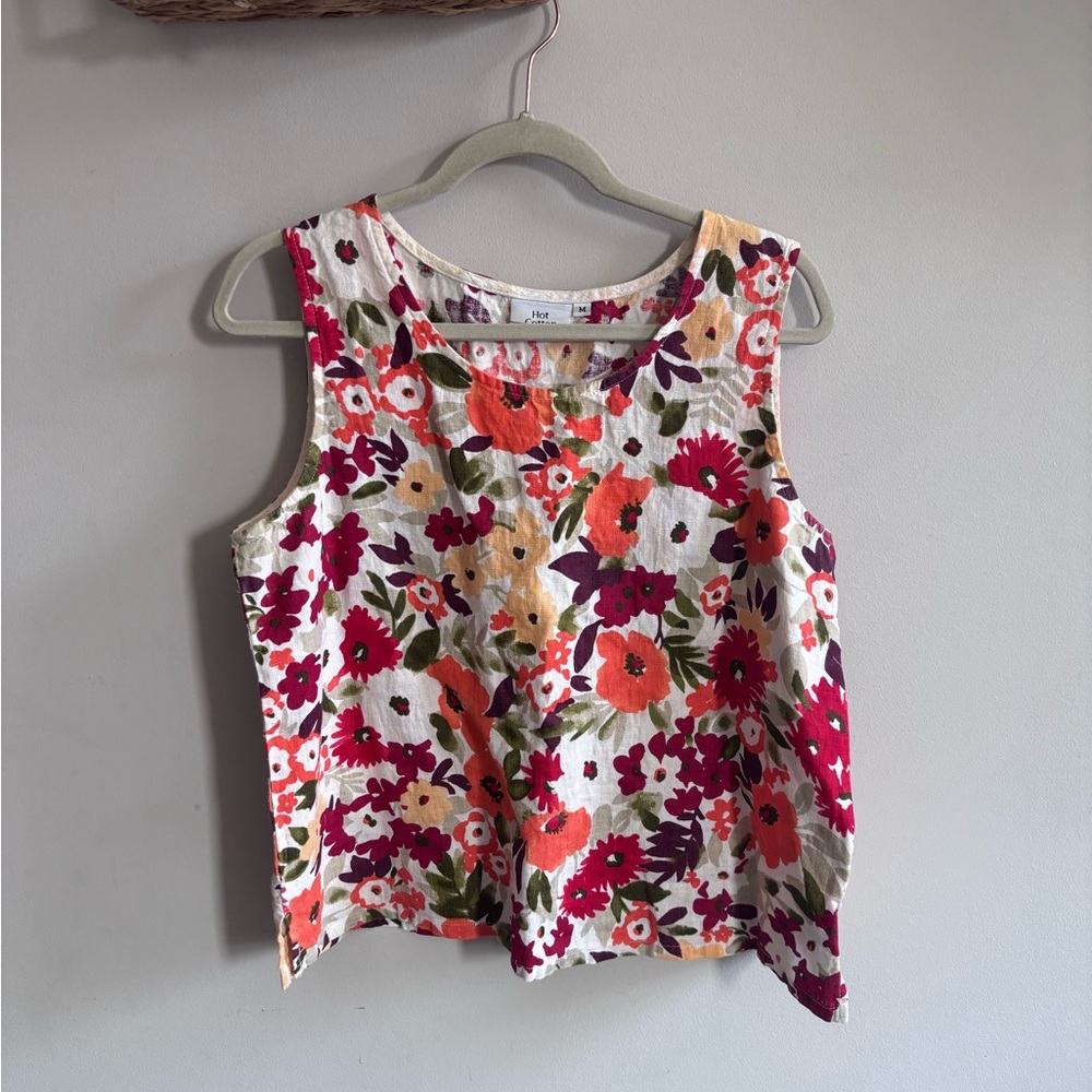 Floral Sleeveless Linen-Blend Top